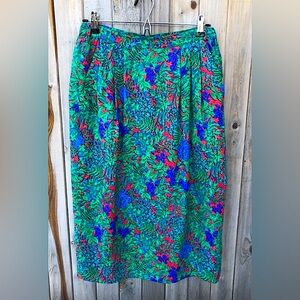 Vintage 100% Silk Turquoise Floral Pencil Skirt